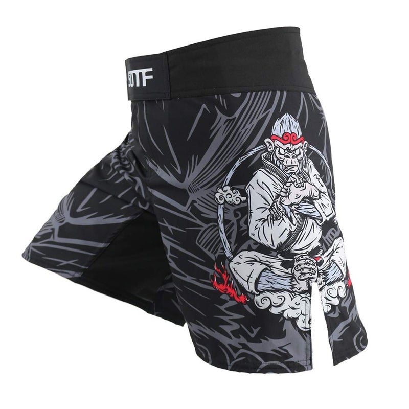 SOTF Men Breathable Running Shorts MMA Boxing Fitness Sports Shorts Black Gray XXL Waist 38.5-40 inch - Image 1
